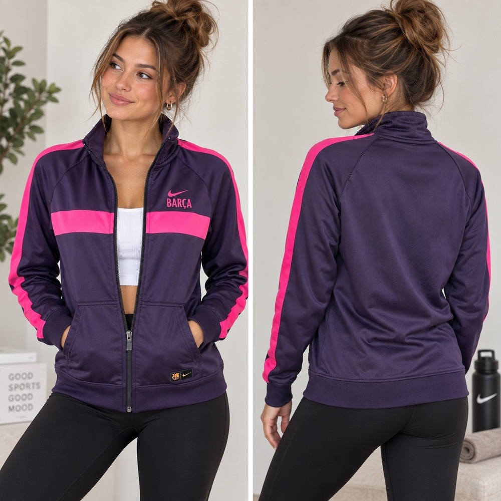 Nike FC Barcelona Track Jacket Womens L Purple Pink Soccer Full Zip Barca FIFA